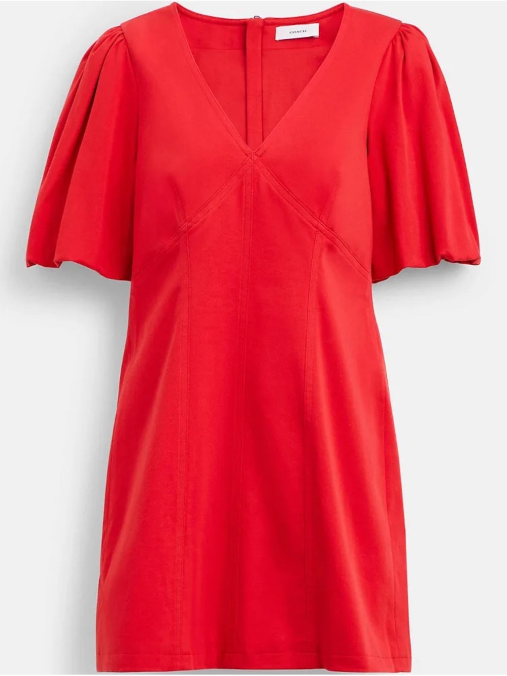 NWT COACH Red V‑Neck Short Puff Sleeve Dress
